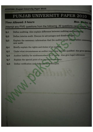 Auditing B.Com Part 2 Solved Past Papers 2010