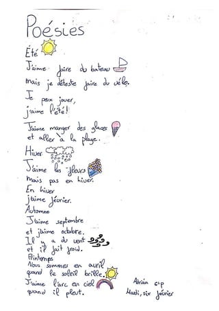 POÉSIES. 6º PRIMAIRE