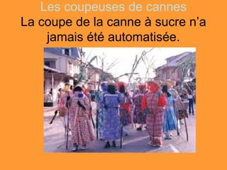 Les coupeuses de cannes
La coupe de la canne à sucre n’a
    jamais été automatisée.
 