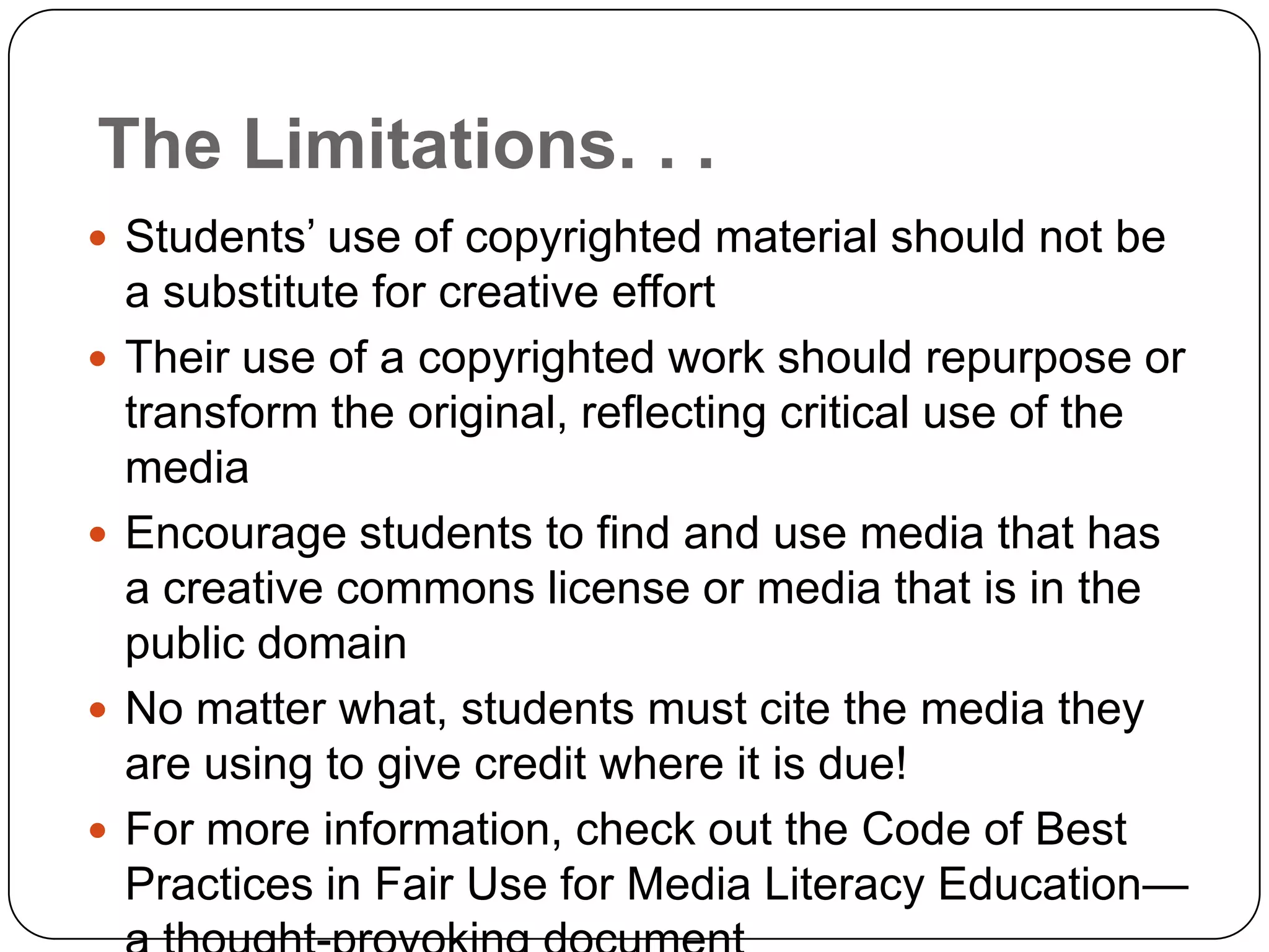 The nature of the copyrighted work (Out of print? Artistic? Factual?)