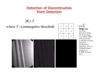 Detection of Discontinuities
Point Detection
thresholdenonnegativa:where T
TR 
 