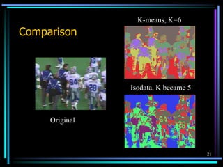21
Comparison
Original
K-means, K=6
Isodata, K became 5
 