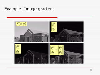 15
)
,
( y
x
f
y
f


x
f


y
f
x
f





Example: Image gradient
 