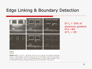31
 TM = 30% of
maximum gradient
 A =90o
 TA = 45o
Edge Linking & Boundary Detection
 