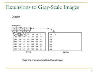 Extensions to Gray-Scale Images
  Dilation




             Take the maximum within the window.



                                                   50
 
