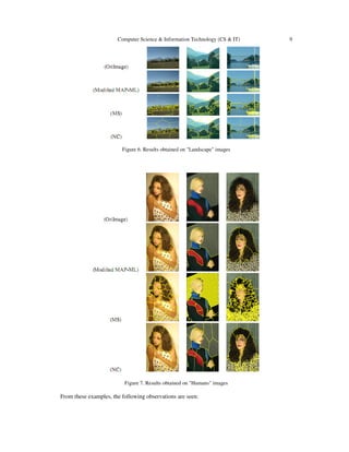 Computer Science & Information Technology (CS & IT) 9
Figure 6. Results obtained on "Landscape" images
Figure 7. Results obtained on "Humans" images
From these examples, the following observations are seen:
 