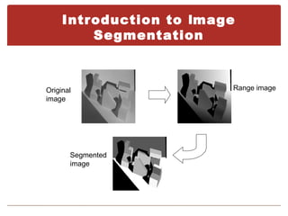 Introduction to Image
         Segmentation



Original                 Range image
image




       Segmented
       image
 