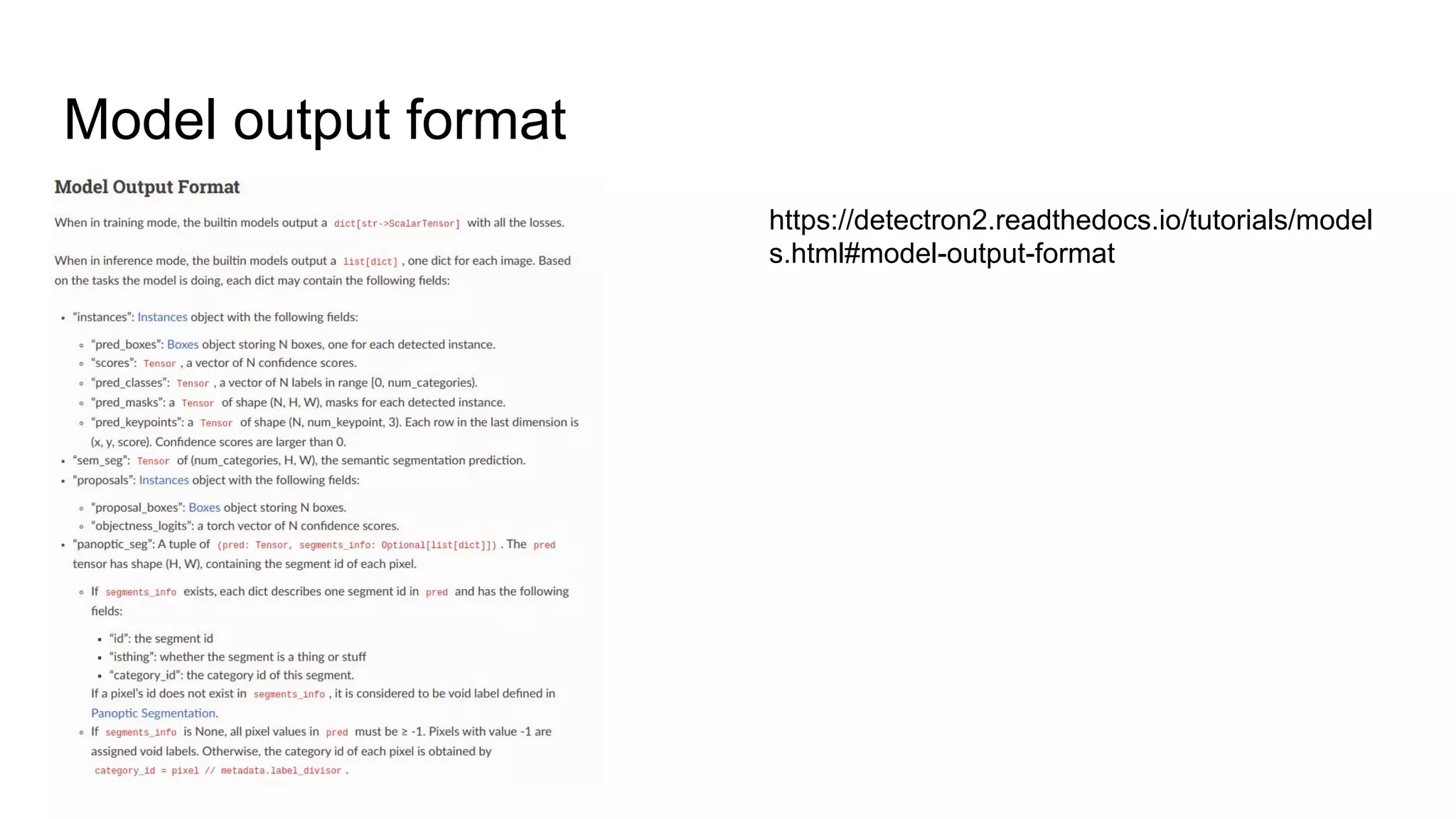 Model output format
https://detectron2.readthedocs.io/tutorials/model
s.html#model-output-format
 