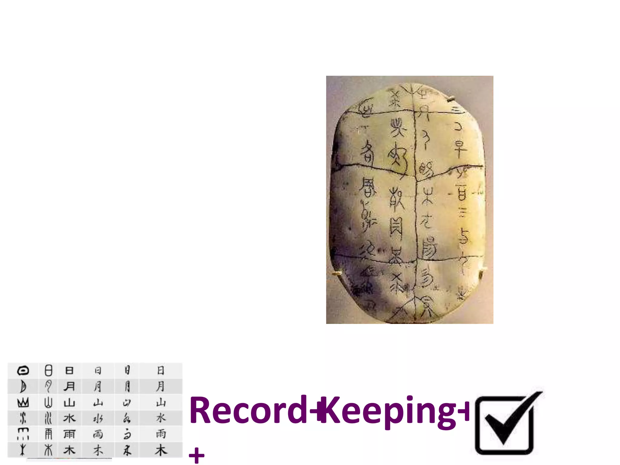 Advanced+Ci' es+
+
Complex+Ins' tu' ons+
+
Record+Keeping+
roved technology: First, stone tools,
then metal tools. Metal tools were better.
Civiliza' ons+Have+5+Parts+
 