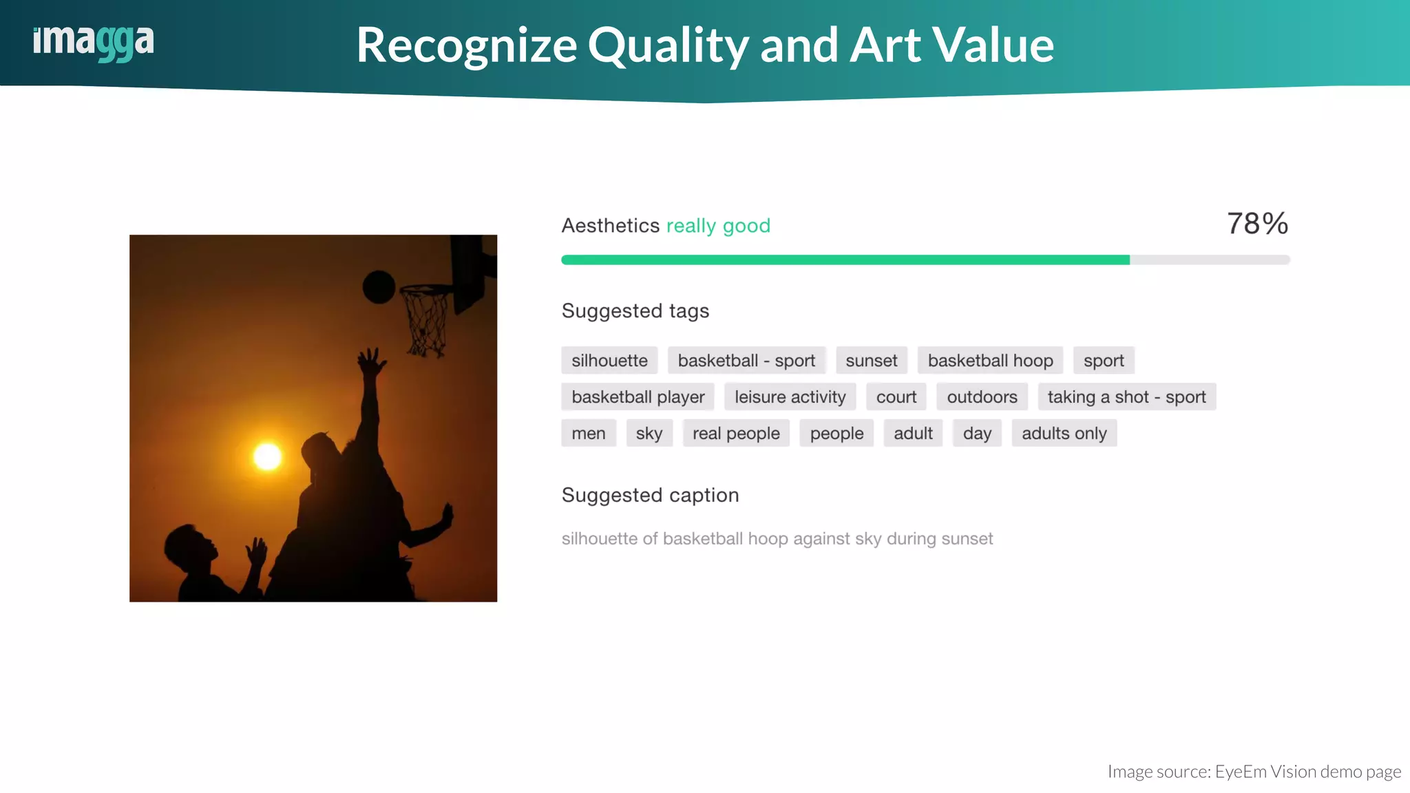 Recognize Quality and Art Value
Image source: EyeEm Vision demo page
 