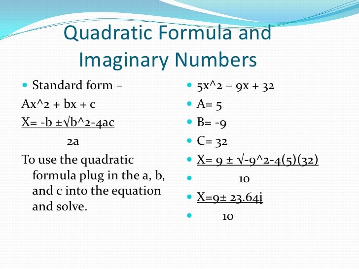 imaginary numbers ppt imaginary numbers standard form