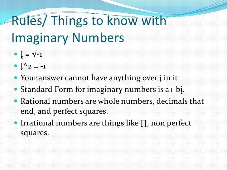 imaginary numbers ppt imaginary numbers standard form