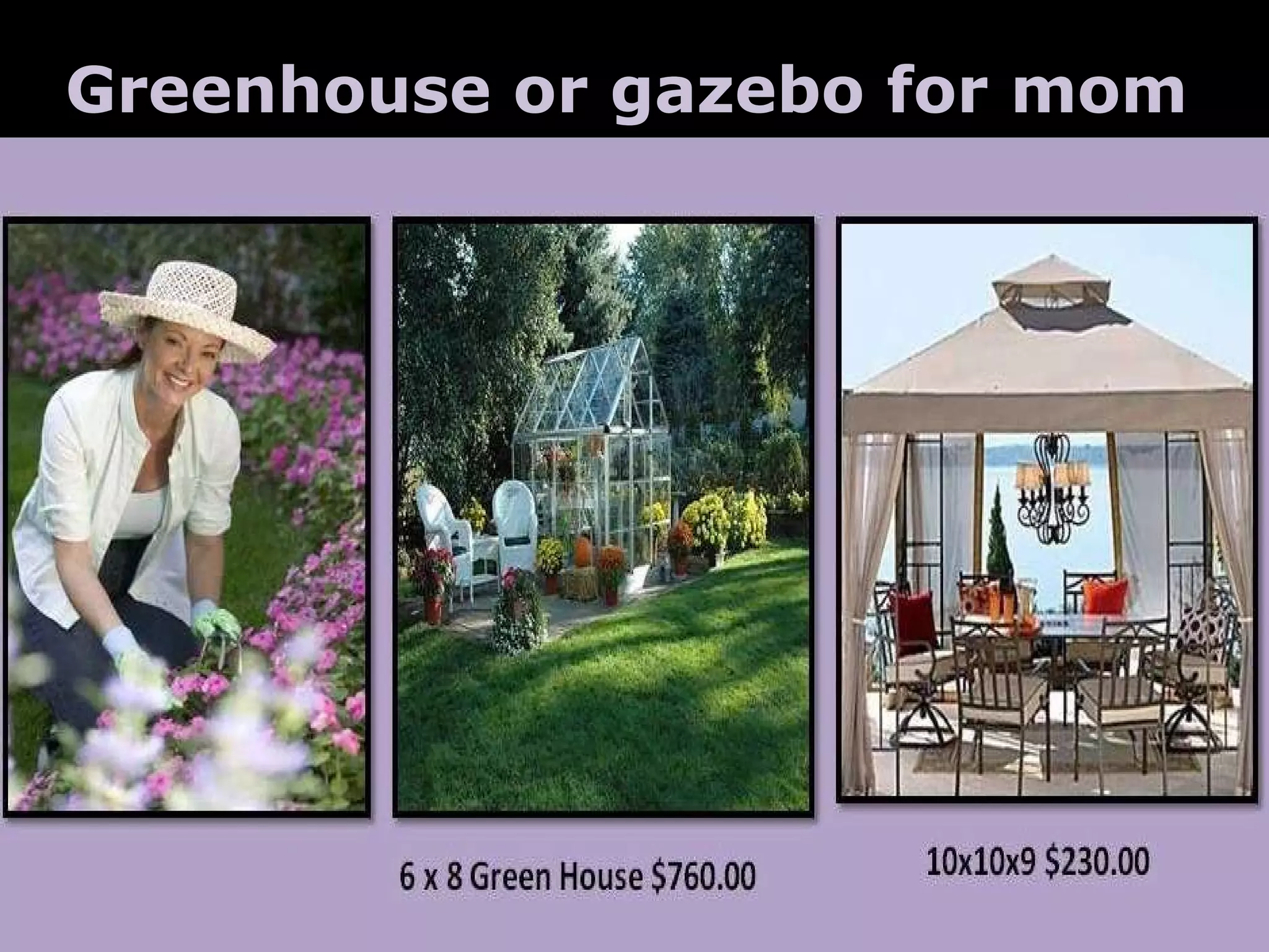 Greenhouse or gazebo for mom
