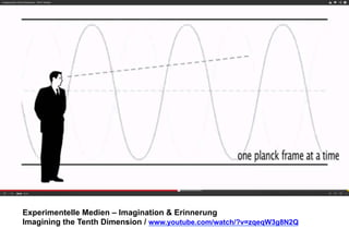 Experimentelle Medien – Imagination & Erinnerung 
Imagining the Tenth Dimension / www.youtube.com/watch/?v=zqeqW3g8N2Q 
 