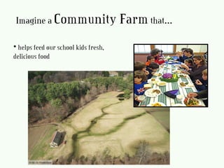 • helps feed our school kids fresh,
delicious food
Imagine a Community Farmthat…