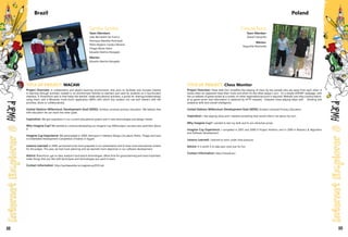 TITLE OF PROJECT: MACAW
Project Overview: A collaborative and playful learning environment, that aims to facilitate and increase interest
in learning through activities created in an environment familiar to teachers and used by students on a touchscreen
interface. A PowerPoint add-in that helps the teacher create educational activities, a portal for sharing/collaborating/
using them, and a Windows multi-touch application (WPF) with which any student can use and interact with the
activities, alone or collaboratively.
United Nations Millennium Development Goal (MDG): Achieve universal primary education. We believe that
with education we can reach the other goals.
Inspiration: We got inspiration in our current educational system and in new technologies and design trends.
Why Imagine Cup? We wanted to continue developing our Imagine Cup 2009 project, we were very optimistic about
it.
Imagine Cup Experience: We participated in 2009: Henrique in Interface Design (1st place), Pedro, Thiago and Joao
in Embedded Development Competition (Finalists in Egypt).
Lessons Learned: In 2009, we learned to be more prepared in our presentation and to have more educational content
for the judges. This year, we had more planning and we reached more objectives in our software development.
Advice: Brainstorm, get an idea, analyze it and search technologies. Allow time for good planning and most important,
make things that you like with techniques and technologies you want to learn.
Contact Information: http://sambasamba-ie.imaginecup2010.net
Samba Samba
Team Members:
João Bernardini De Franco
Henrique Manetta Perticarati
Pedro Rogério Cavalca Moreira
Thiago Neves Fabre
Eduardo Martins Morgado
Mentor:
Eduardo Martins Morgado
Brazil
TITLE OF PROJECT: Chess Monitor
Project Overview: These Add-Ons’ simplifies the playing of chess by two people who are away from each other. It
shows when an opponent does their move and when it's the other player’s turn. It's a simple ASP.NET webpage, with
the url address of game stored as a cookie; no other registration/account is required. Website uses http://szachy.helion.
pl as game server and information is obtained by HTTP requests. Frequent chess playing helps with thinking and
analytical skills and overall intelligence.
United Nations Millennium Development Goal (MDG): Achieve Universal Primary Education
Inspiration: I like playing chess and I needed something that would inform me about my turn.
Why Imagine Cup? I wanted to test my skills and to win attractive prizes.
Imagine Cup Experience: I competed in 2007 and 2008 in Project Hoshimi, and in 2009 in Robotics & Algorithm
and Software Development
Lessons Learned: I learned to work under time pressure.
Advice: It is worth it to take part, even just for fun.
Contact Information: http://cieszak.eu/
Poland
CieszakTeam
Team Member:
Dawid Cieszynski
Mentor:
Bogumiła Kłosowska
102 103
 