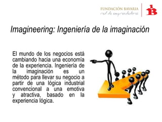 Imagineering: Ingeniería de la imaginación

El mundo de los negocios está
cambiando hacia una economía
de la experiencia. Ingeniería de
la     imaginación     es     un
método para llevar su negocio a
partir de una lógica industrial
convencional a una emotiva
y atractiva, basado en la
experiencia lógica.
 