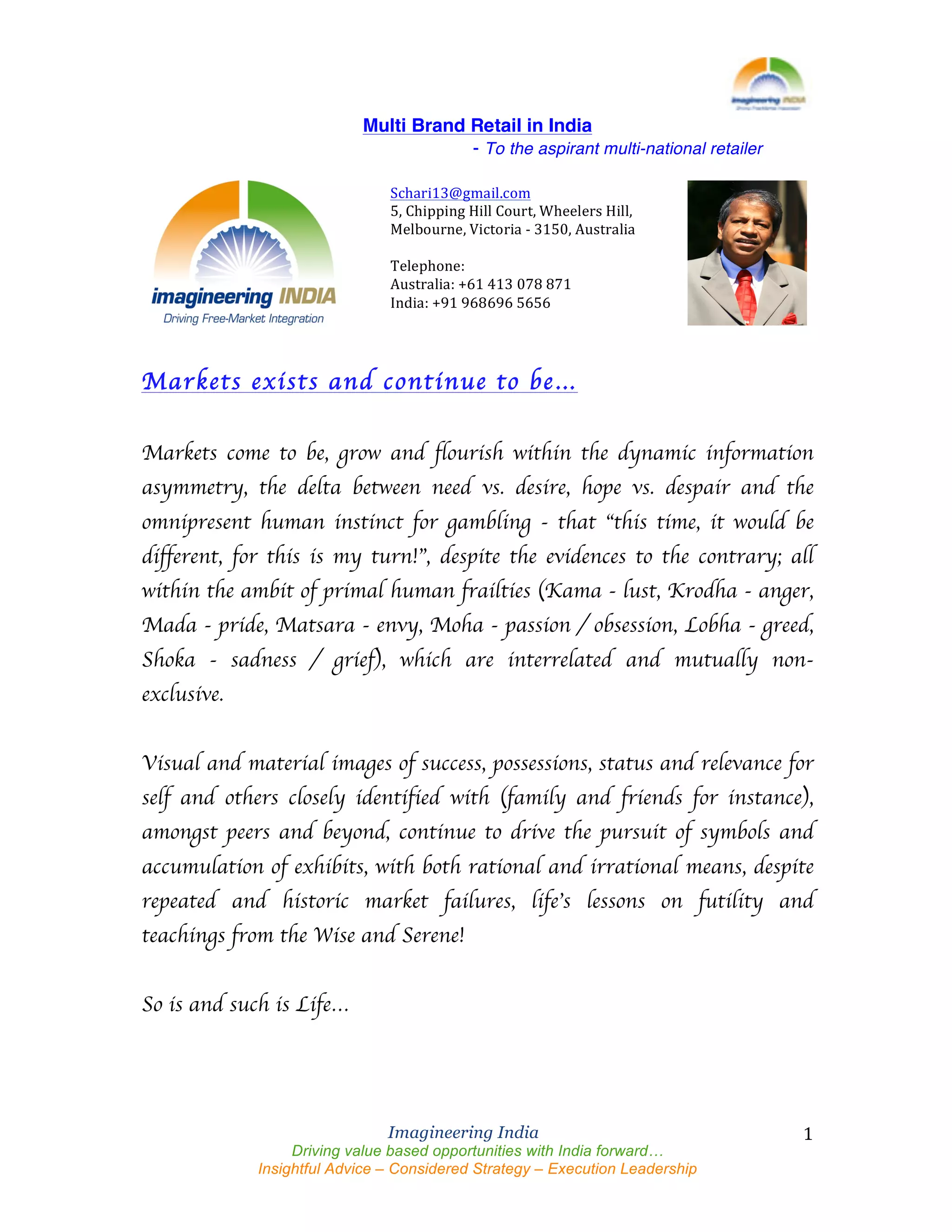 Imagineering india multi brand retail in India, 2014 PDF