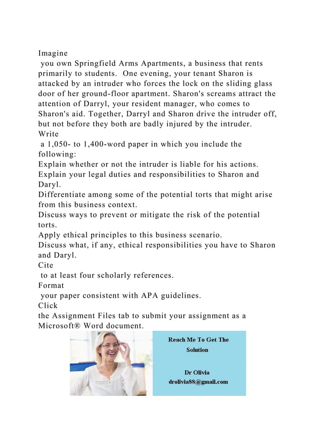 Imagine you own Springfield Arms Apartments, a business that rents.docx