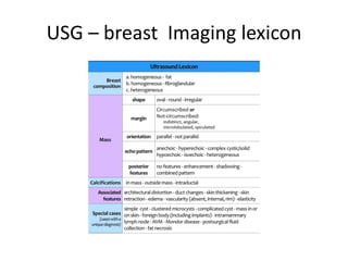 USG – breast Imaging lexicon
 