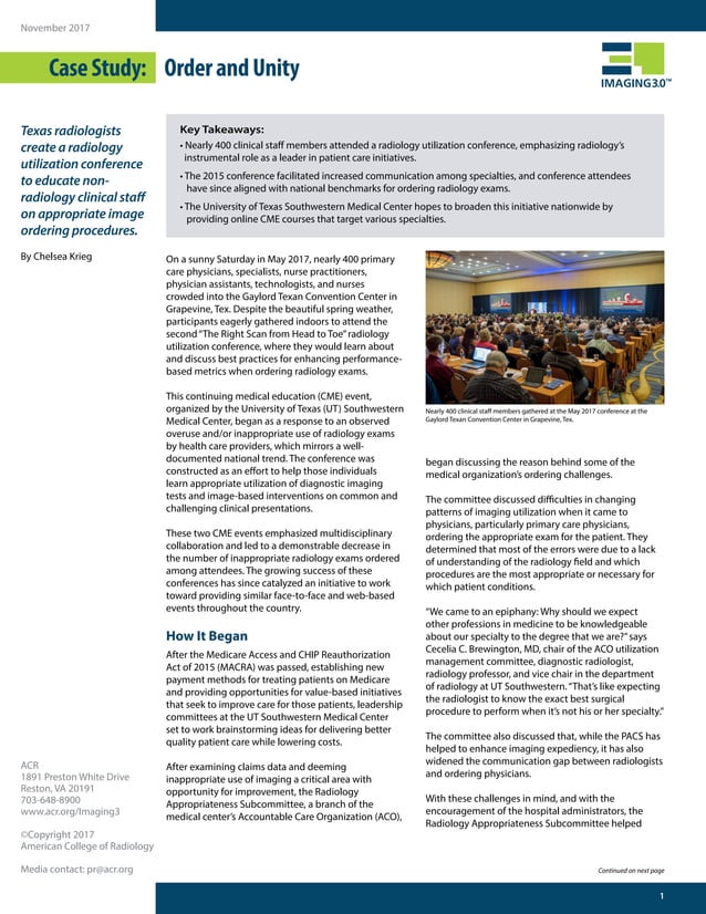 Order & Unity: UT Southwestern Case Study on Imaging Appropriateness | PDF