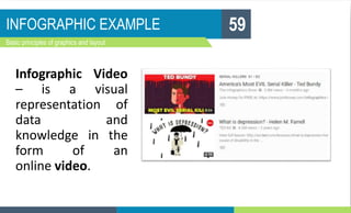 INFOGRAPHIC EXAMPLE
Basic principles of graphics and layout
59
Infographic Video
– is a visual
representation of
data and
knowledge in the
form of an
online video.
 