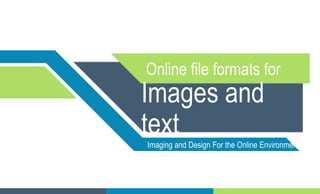 Online file formats for
Images and
text
Imaging and Design For the Online Environment
 