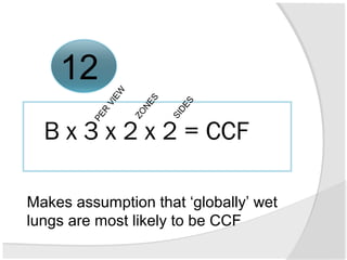 B x 3 x 2 x 2 = CCF
Makes assumption that ‘globally’ wet
lungs are most likely to be CCF
PER
VIEW
ZO
NES
SIDES
12
 