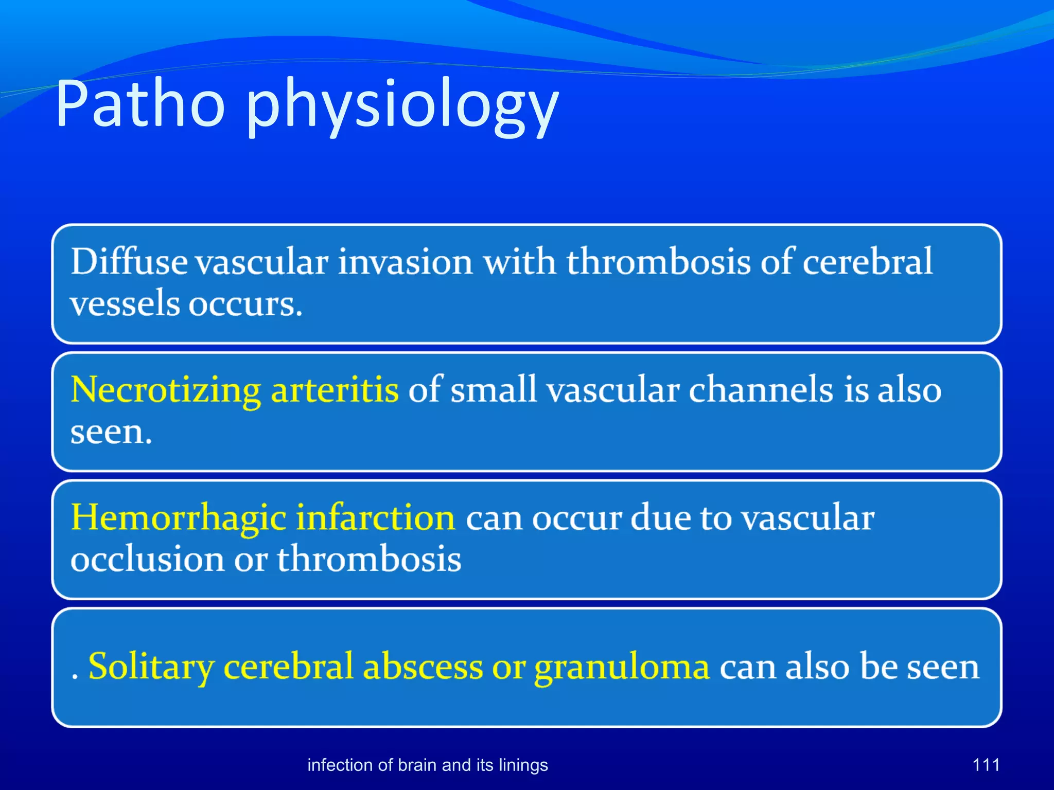 Patho physiology
111infection of brain and its linings
 