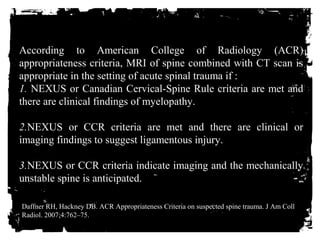 NEXUS score vs CT scan findings.