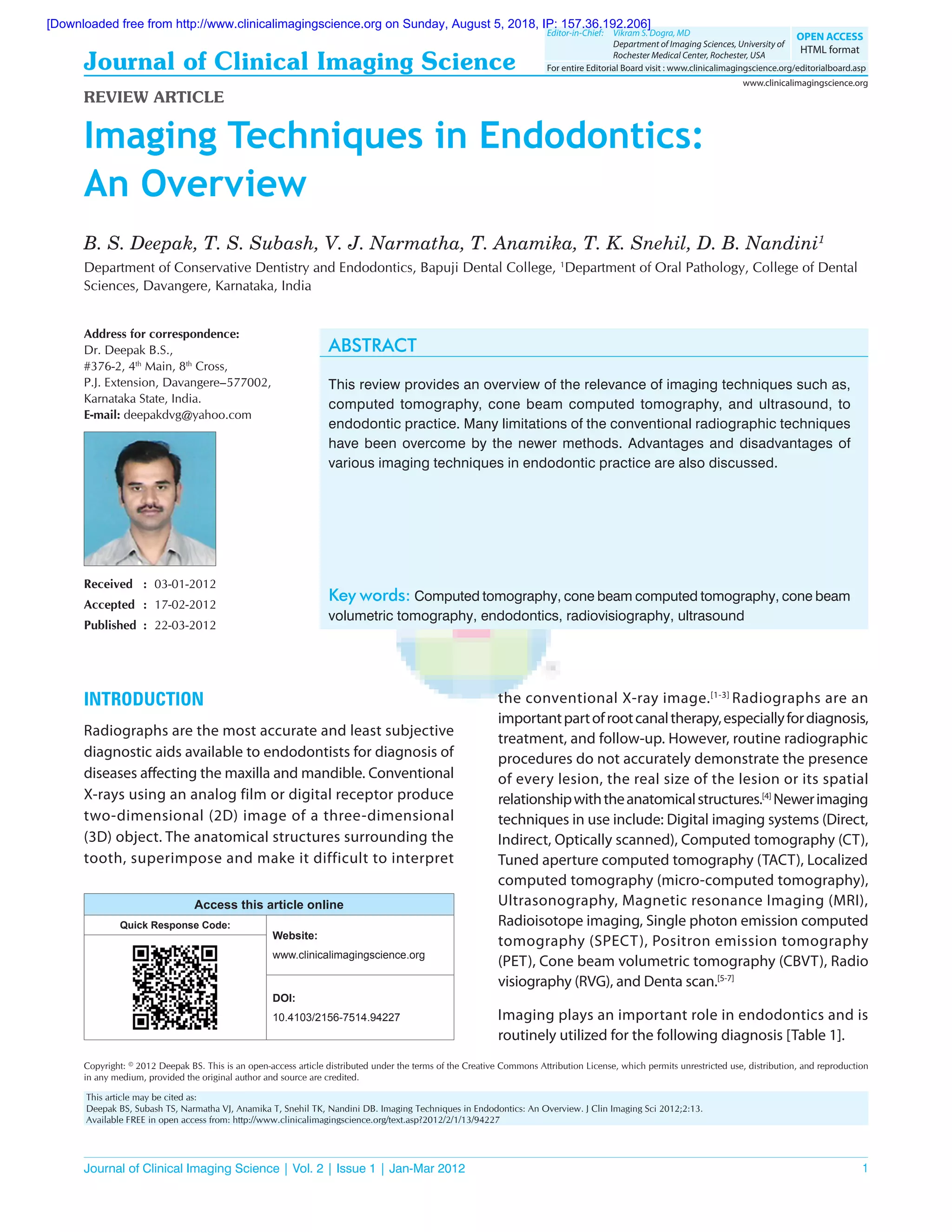Imaging technique in endodontics an overview | PDF