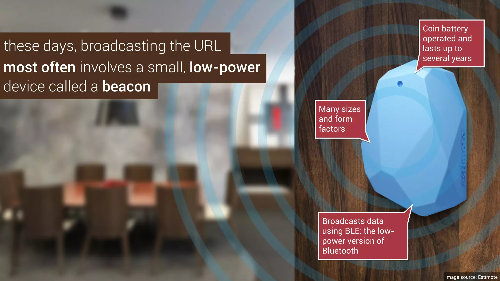 A thing that wirelessly
broadcasts a URL:
https://something.com
Software on a device that
detects and displays the URL
when a user requests it
http://www.flickr.com/photos/susanito/5447525972
the technology is pretty simple,
and has just two main parts…
2
1
 