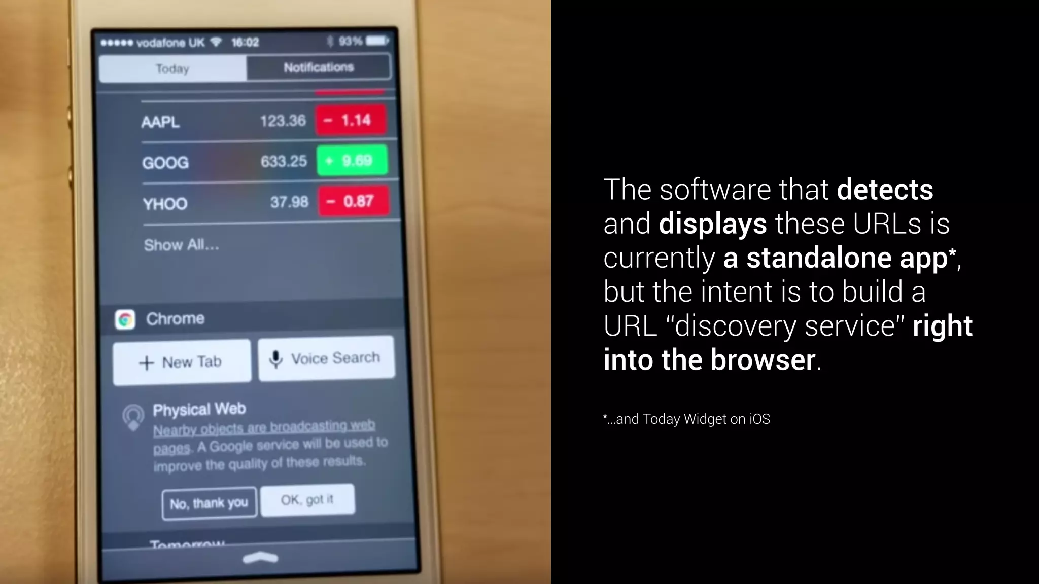 to broadcast URLs could soon be
attached or embedded into all sorts of
smart and dumb things around us
Change my
colour!
Understand how
I work and where
to recycle me
Check what materials
i’m made of when
Craigslisting me.
https://www.flickr.com/photos/naan/2398024748
…but if all goes well, the ability
Permanently
broadcasts “I love you”
Turn me
off from a
distance
 