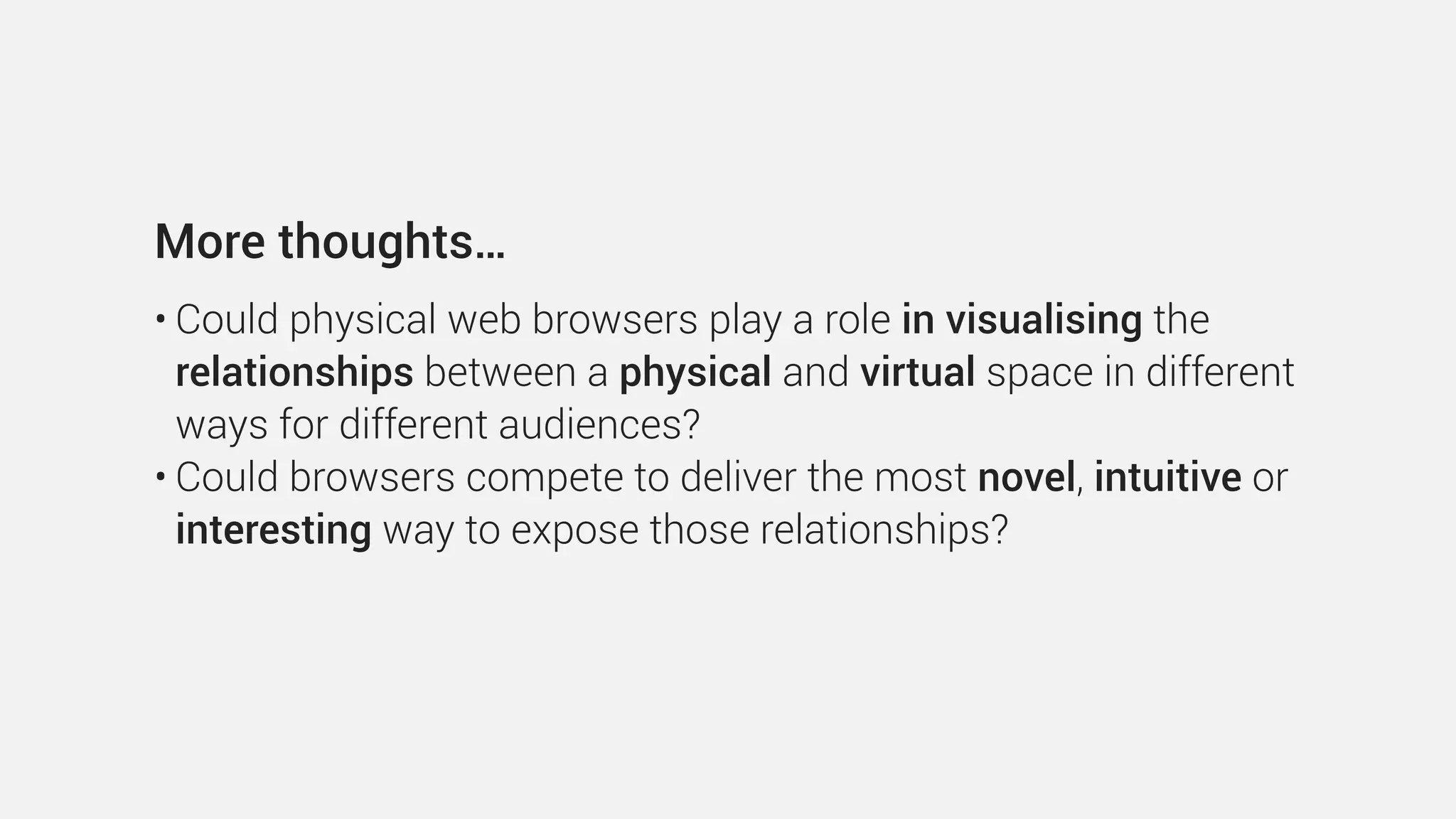 The fact that you maybe could provide identical functionality from
anywhere brings up another question:
Should the URLs that you broadcast be new, or signiﬁcantly
different from the ones that users might encounter “on the web”?
 