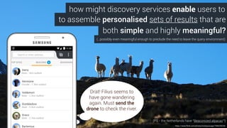 …then again, you could create local groupings
to reduce noise and information density
https://www.flickr.com/photos/crondeau/14314596362/
url/specialExhibitDouglasCoupland
url/thisDonutThingHereThatDougWantsHelpIdentifying
(while potentially retaining that density online)
Douglas Coupland, “The Brick Wall”, 2005/2014 assemblage with pieces
from the following toys and various untraceable construction sets.
 