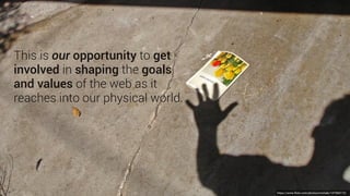 The toy broadcasts a URL to
a web page that, through
JavaScript, directly connects
to the toy via Bluetooth.
The interface enables
you to personalise and
conﬁgure the toy.
2
1
This will enable devices
to offer advanced
interactions without the
need for an internet
connection.
JS bluetooth enabled toy
https://www.youtube.com/watch?v=PwK3ccOJ6EY
 