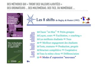 DES MÉTHODES QUI « TIRENT DES VALEURS AJOUTÉES »
DES ORDINATEURS ... DES MULTIMÉDIAS, DES TICE, DU NUMÉRIQUE ...
1999
2002
 