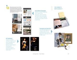 you name it,
                                                                                  we’ve done it
                                Social Media Campaigns
                                Imaj has created integrated
                                social, web, print,
                                broadcast, environmental
                                and direct mail campaigns
                                in order to initiate ongoing
                                conversations about brands
                                or products




                                                   Packaging and Sales Kits
                                                   Imaj has packaged and
                                                   created sales kits for
                                                   everything from sports
                                                   glasses to catering services
                                                   to MRI units


Ad Campaigns
Imaj has created
national, regional and
local campaigns for
everything from
fashion to beverage to
housing and
homelessness to
these examples of a
Fetish Fair!


                         strong	
  roots	
  	
  	
  fresh	
  ideas	
                              17	
  
 