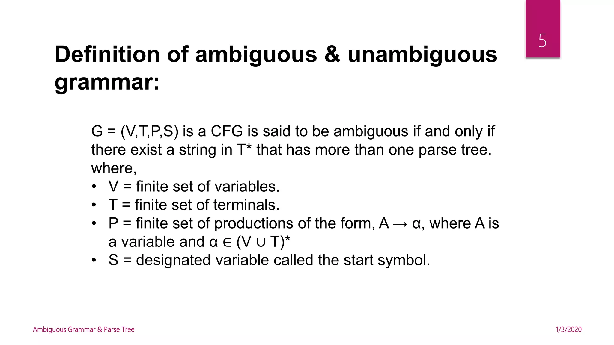 Ambiguous & Unambiguous Grammar | PPTX | Programming Languages | Computing