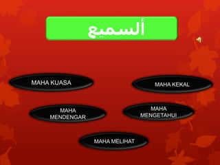 ألسميع 
MAHA KUASA MAHA KEKAL 
MAHA 
MENDENGAR 
MAHA 
MENGETAHUI 
MAHA MELIHAT 
 
