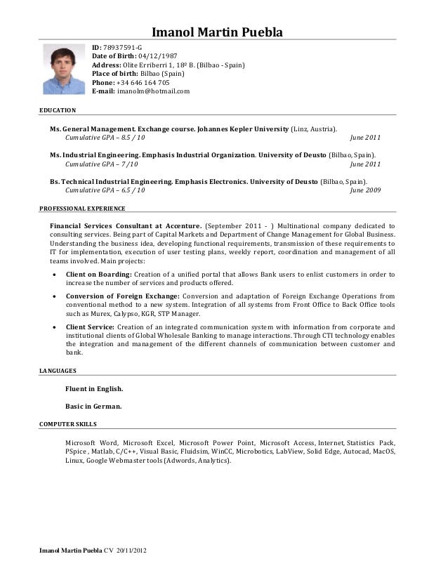 resume for industrial engineer
