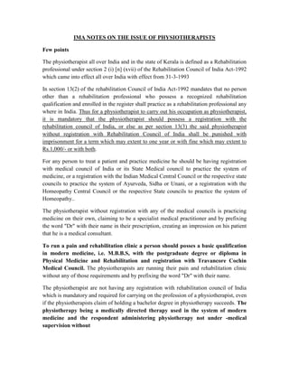 Ima note on physiotherapists few points | PDF