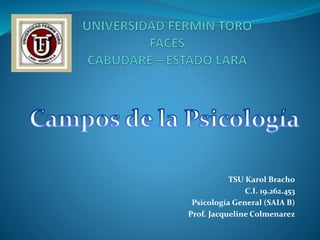 TSU Karol Bracho
C.I. 19.262.453
Psicología General (SAIA B)
Prof. Jacqueline Colmenarez
 