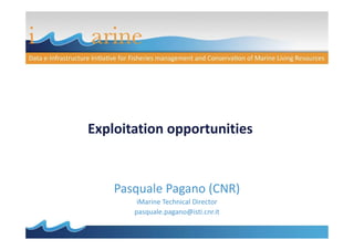 Exploitation opportunities

Pasquale Pagano (CNR)
iMarine Technical Director
pasquale.pagano@isti.cnr.it

 
