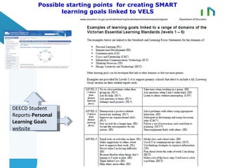Possible starting points for creating SMART
                 learning goals linked to VELS




DEECD Student
Reports-Personal
Learning Goals
website
 