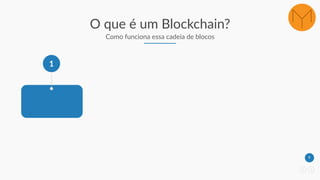 8
O que é um Blockchain?
Como funciona essa cadeia de blocos
1
 