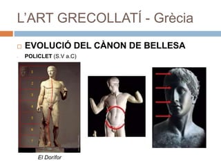 L’ART GRECOLLATÍ - Grècia
 EVOLUCIÓ DEL CÀNON DE BELLESA
- POLICLET (S.V a.C)
El Dorífor
 