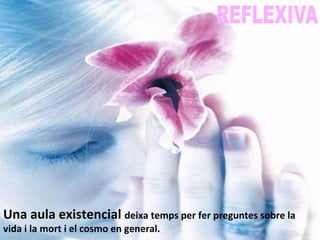 Una	
  aula	
  existencial	
  deixa	
  temps	
  per	
  fer	
  preguntes	
  sobre	
  la	
  
vida	
  i	
  la	
  mort	
  i	
  el	
  cosmo	
  en	
  general.	
  
 