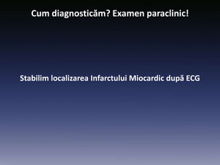 Stabilim localizarea Infarctului Miocardic după ECG
Cum diagnosticăm? Examen paraclinic!
 