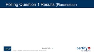 #InsideTalk
Copyright © 2020 IMA® (Institute of Management Accountants). All rights reserved.
1717
Polling Question 1 Results (Placeholder)
 